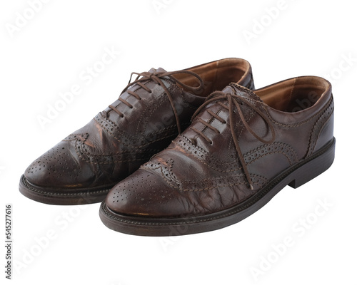 brown worn men's brogues on transparent background close-up classic men's shoes mockup
