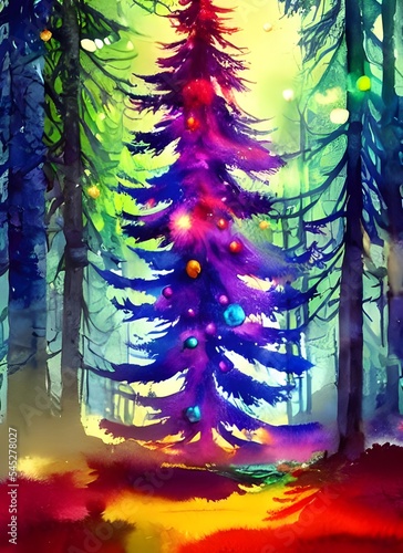 Fototapeta This painting is a beautiful watercolor of a Christmas tree