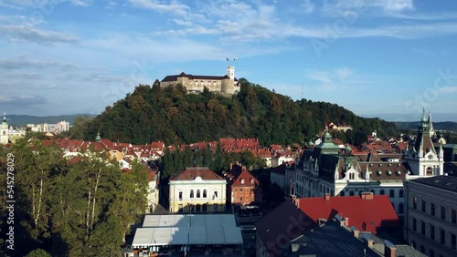 Flying over Ljubljanski grad in summer photo