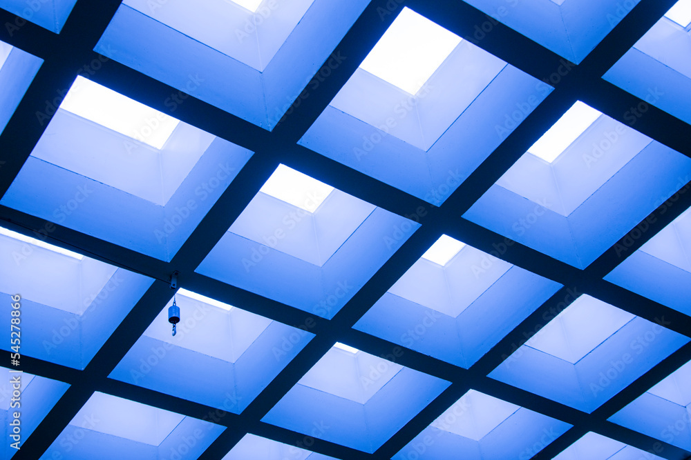 View of a concrete construction in blue colors View of a concrete construction in blue colors