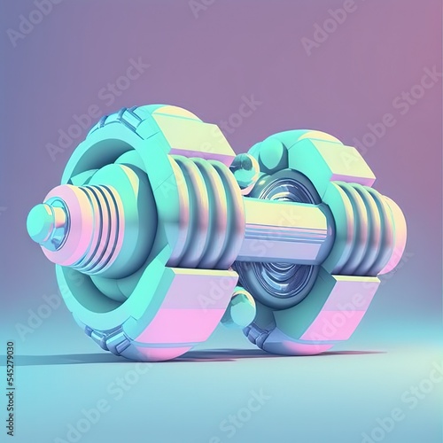 Funny, ultra soft Sports dumbel isolated on pink background. Pastel colors. Colorful poster and banner. Cartoon minimal air style. 3D illustration photo