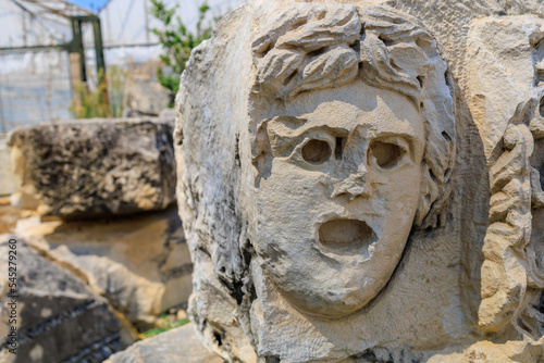Ancient sculptures in the ruins of the acropolis in Demre in Turkey in the province of Antalya, the ancient city of Myra