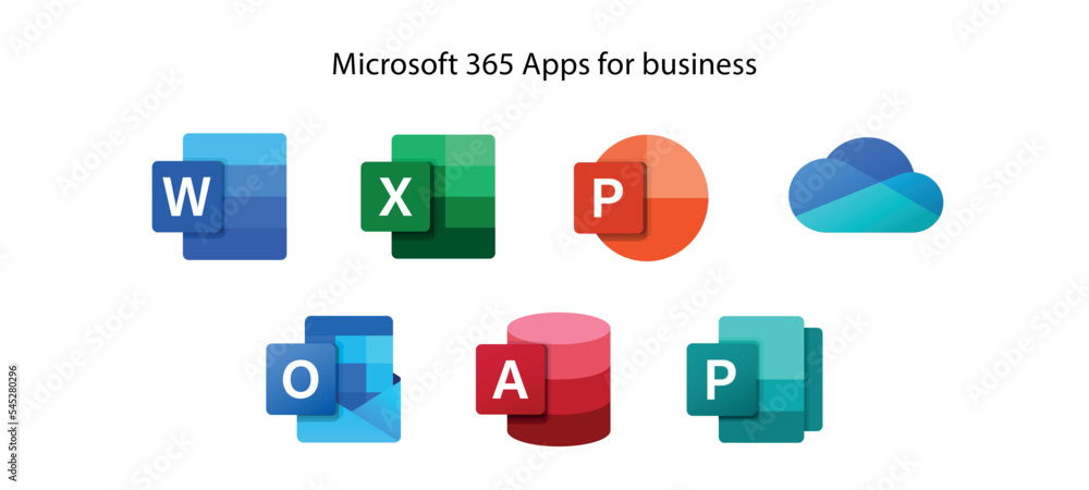Set icons Microsoft Office 365, Microsoft 365 for business  applications:excel,word, Sway, PowerPoint, Access, Outlook, Publisher,  SharePoint, One on transparent background. PNG image Stock Vector | Adobe  Stock
