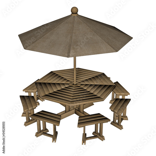 Umbrella table - 3D render