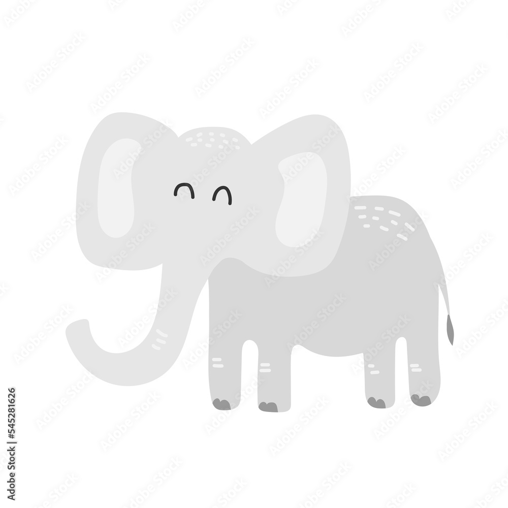 Cute cartoon elephant in hand drawn style. Isolated on white background.