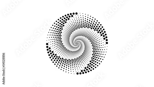 Abstract halftone dots in spiral optical illusion pattern, Vortex dotted spiral with a white background, Black dotted spiral vector logo.