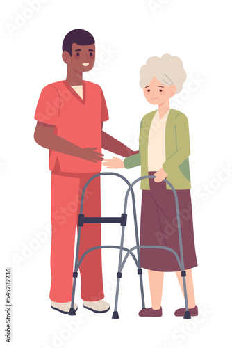 nurse male helping elderly woman