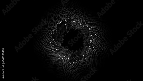 Chaotic vector worm hole pattern with a black background. Intresting worm spiral with three layers. 