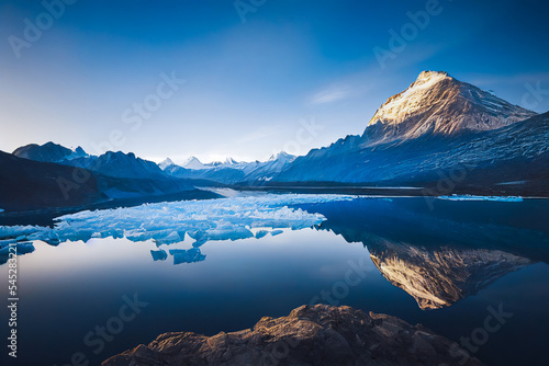 The scenery around the lake is breathtaking  with the snow-capped mountains visible in the water. It s a great place to escape to and provides a beautiful view. 3D illustration.