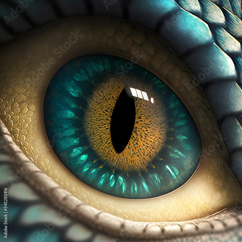 Fotografija Close Up Reptile eye, Dragon Eye, Realistic digital art, Fantasy animal, Dinosau