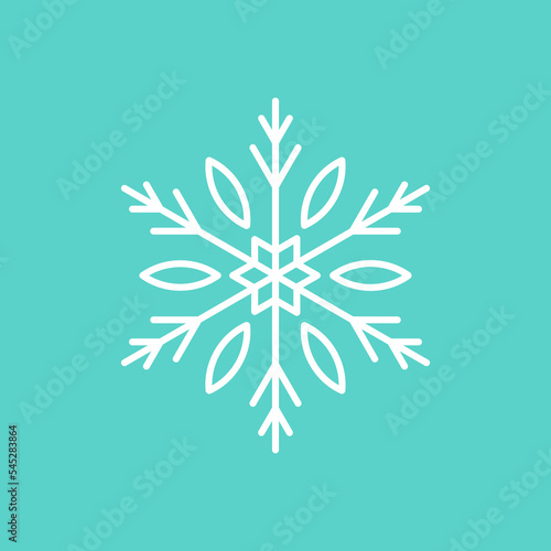 Cute flat snowflake shape on turquoise background. Minimal vector illustration