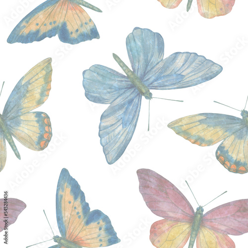 Abstract seamless pattern  watercolor butterflies.