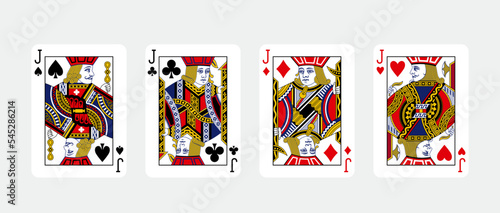 Four Jack in a row - Playing Cards, Isolated on white