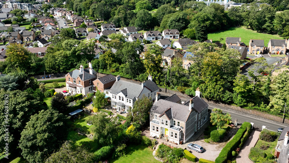 Aerial photo of Residential homes and Trees Larne County Antrim Northern Ireland