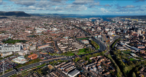 Canvas Print Aerial photo of Residential homes and Business in Belfast Skyline Cityscape Nort