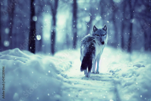 Foto A wolf hunting in the snow illustration