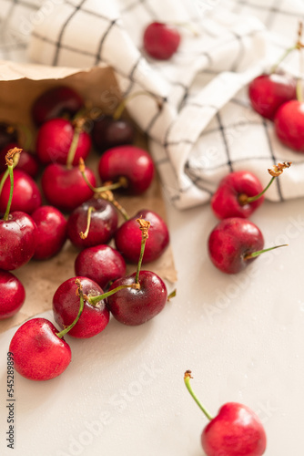 red cherries and a table runner
