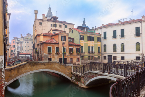 Venice. Old beautiful houses over the canal in the early morning.