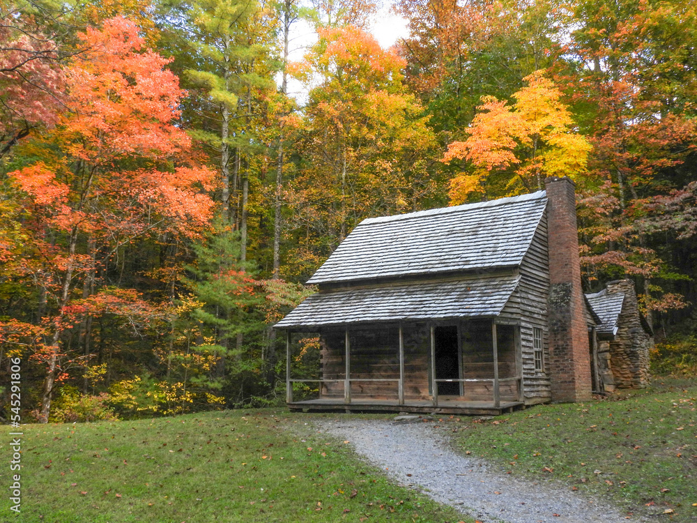 Fototapeta premium Cabin in the autumn in Cades Cove, Tennessee