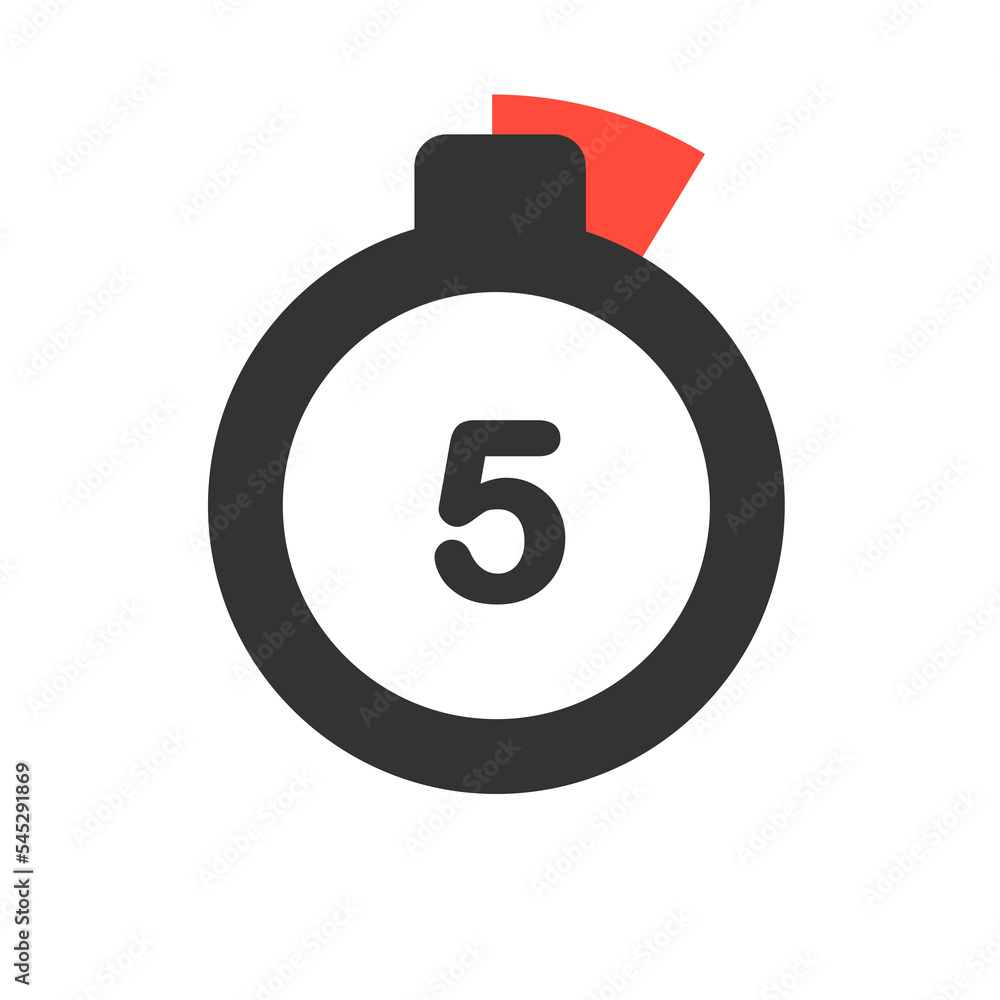 Stopwatch 5 min. Clock quick number icon.