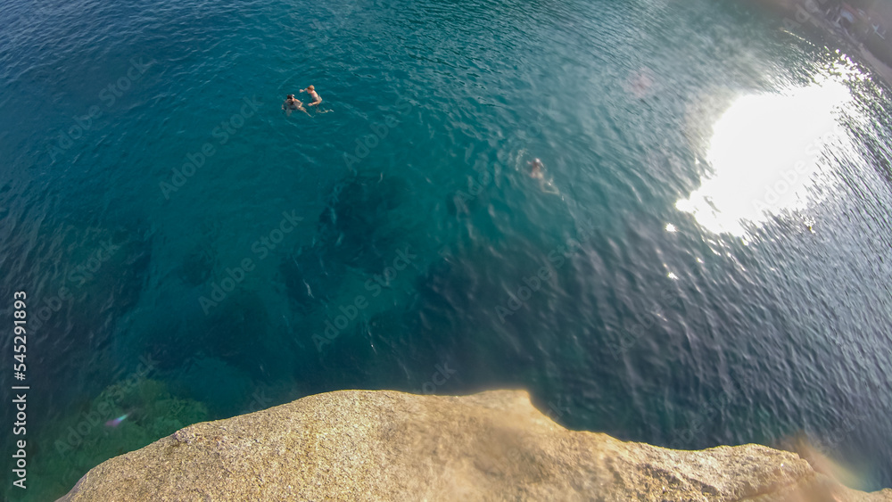 Panoramic scene under water and blue background