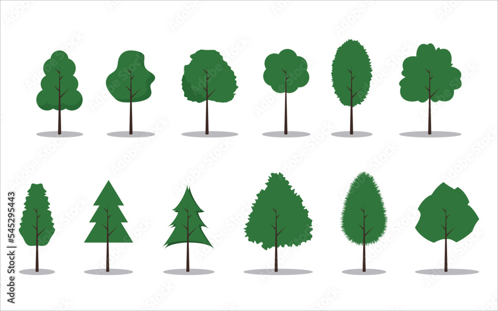 Fototapeta premium Vector set with trees of different sizes and shapes.