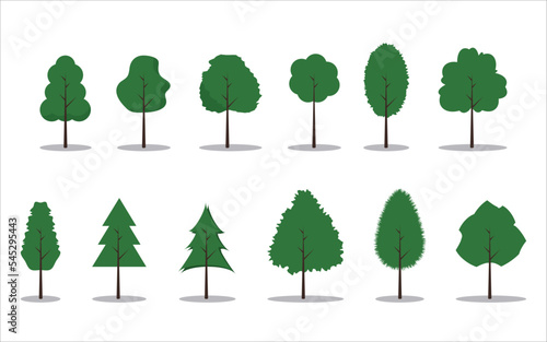 Vector set with trees of different sizes and shapes.