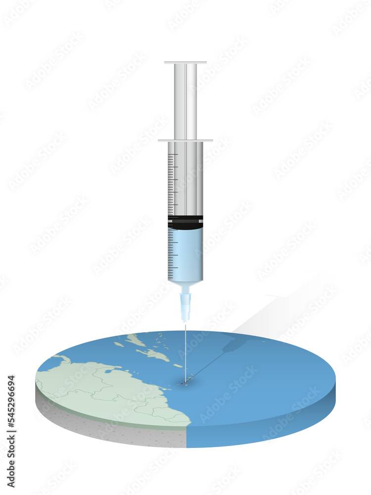 Vaccination of Saint Kitts and Nevis, injection of a syringe into a map ...