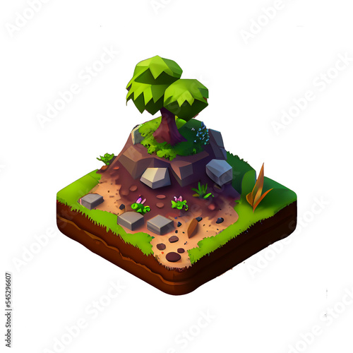 illustration of an isometric desert island game asset concept art transparent background photo