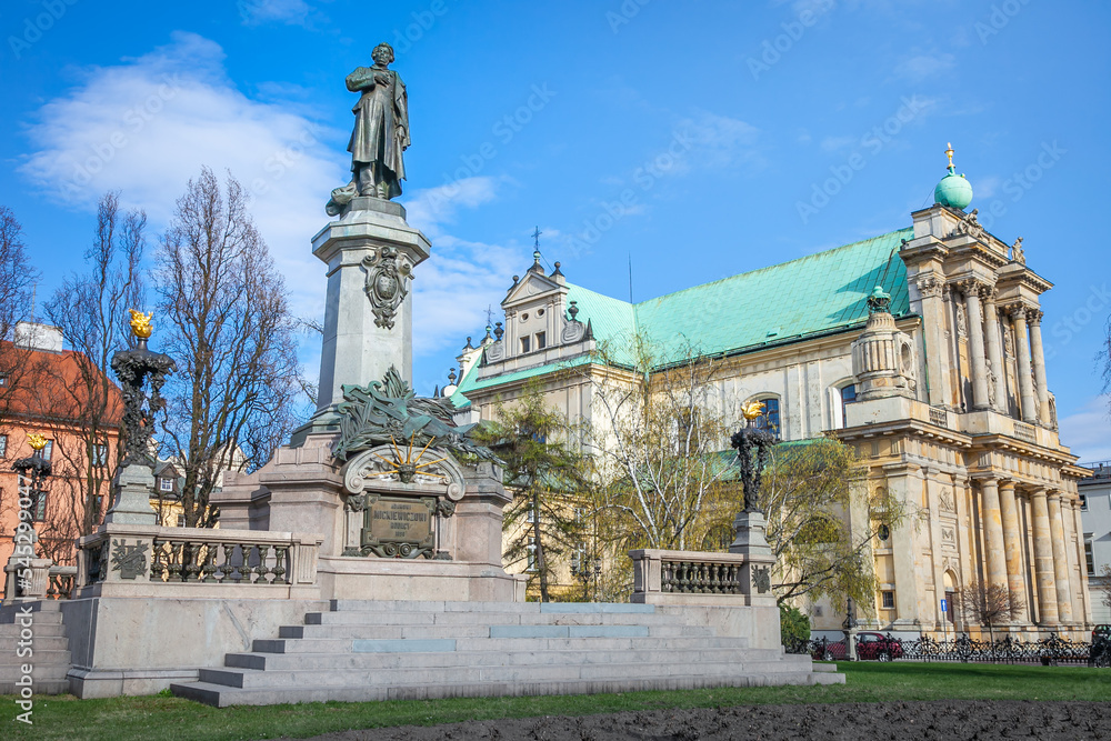 Carmelite Church in Warsaw at sunny evening, Poland