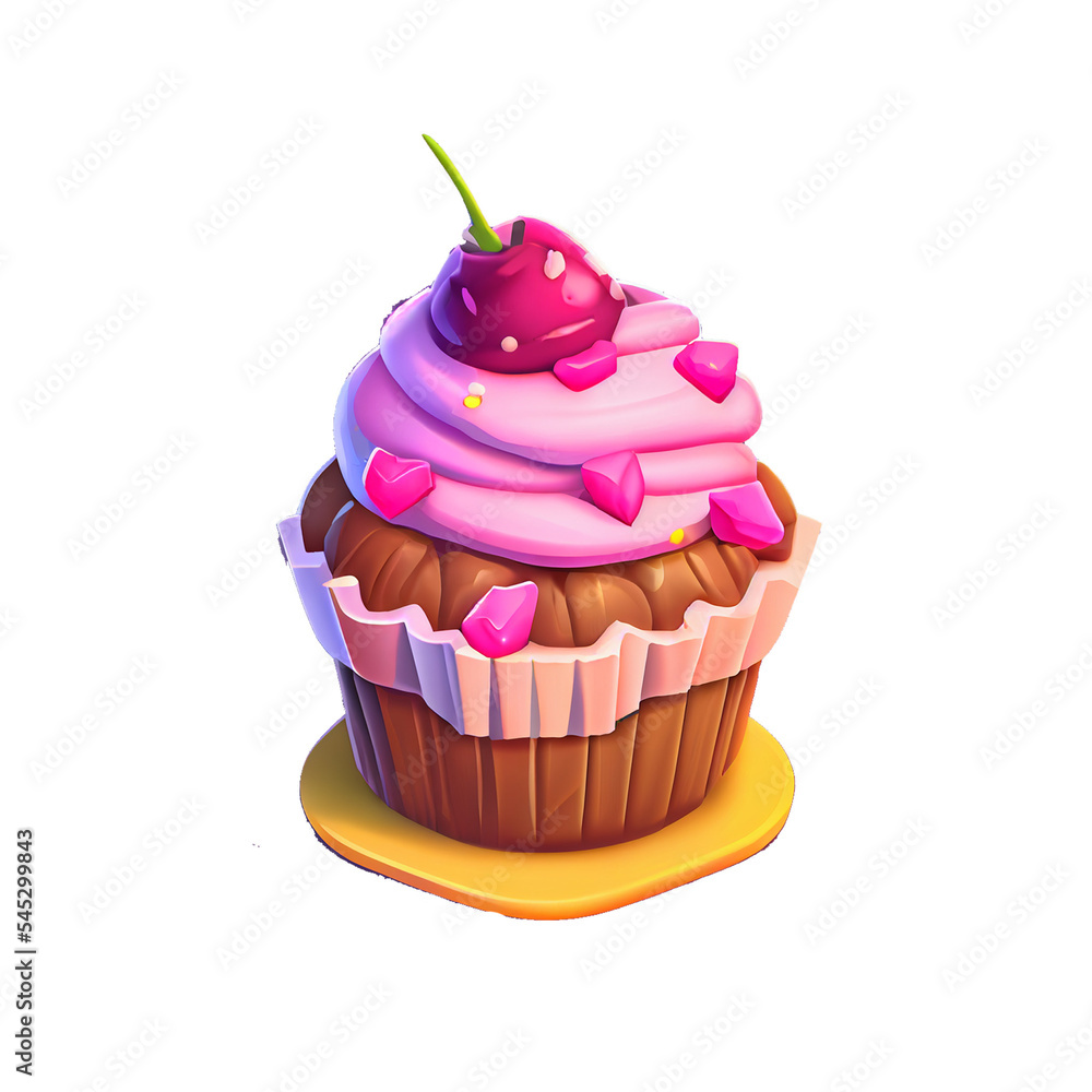 cupcake with cherry game icon concept art with transparent background