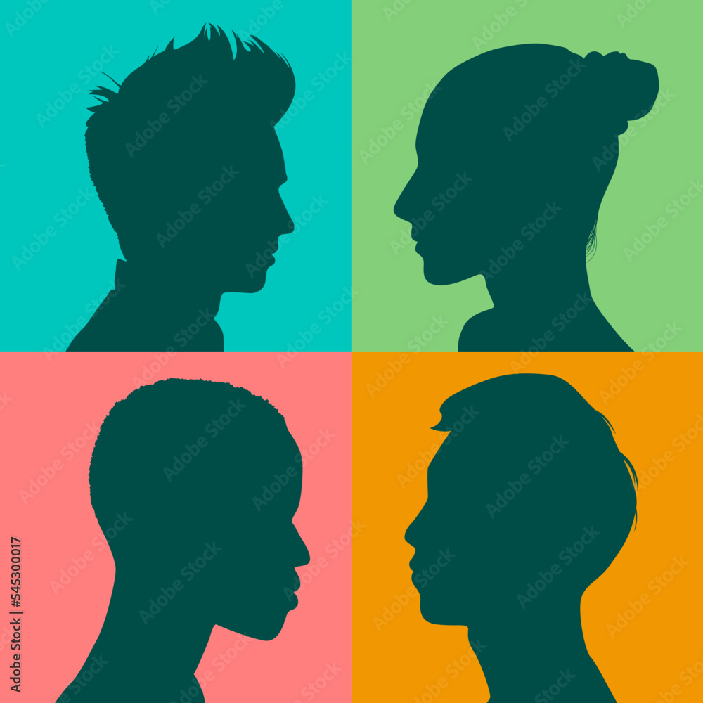 Multiethnic face silhouette icons