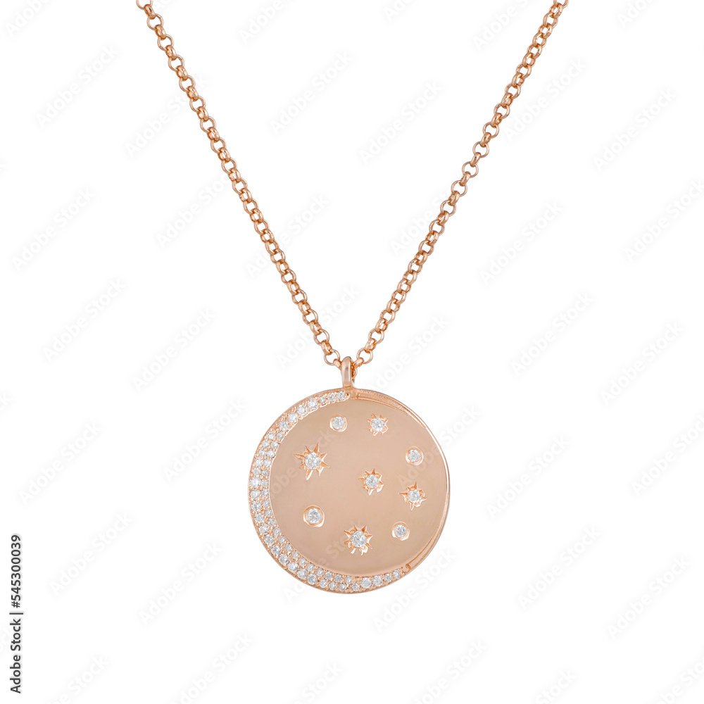 elegant gold pendant on a chain on a white background elegant gold pendant on a chain on a white background