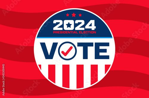 2024 Presidential election vote illustration badge United States of America on a red background