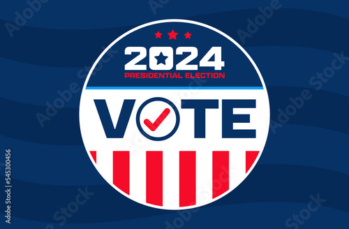 2024 Presidential election vote illustration badge United States of America on a dark blue background