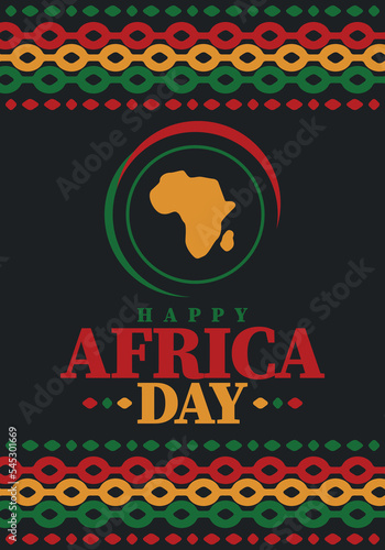 Africa Day. Happy African Freedom Day and Liberation Day. Celebrate annual on the African continent and around the world. African pattern. Poster  card  banner and background. Vector illustration