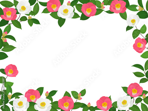 椿の囲みフレーム_ピンク白_ベクターイラスト