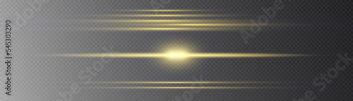 Particle motion effect. Magic of moving fast lines. Golden special effect, speed line. Laser beams, horizontal yellow light rays. Glowing gold flare spark and flash lights. Luminous trail. Vector