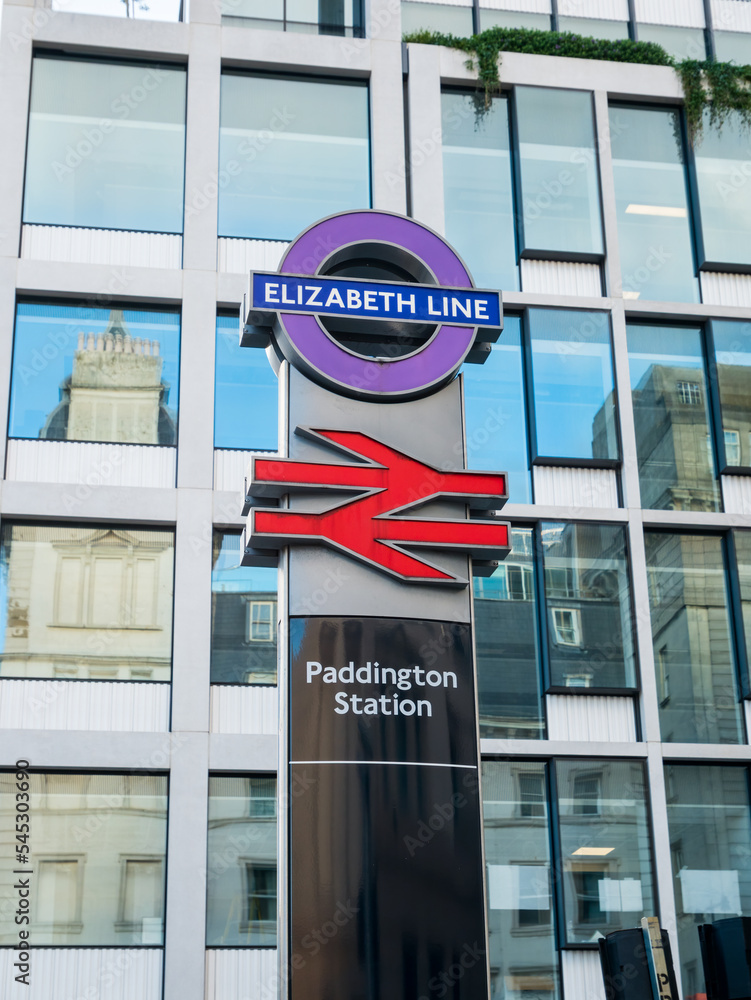 London, UK, November 11th 2022 Paddington station sign post for the Elizabeth line, British