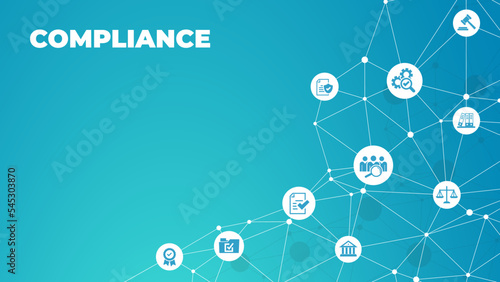 compliance icon concept: corporate mission or compliance policy or ethical management values connected icons