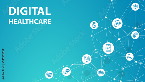 Digital healthcare and smart health devices and iot technology in medicine vector illustration. Concept around medical big data, cloud applications