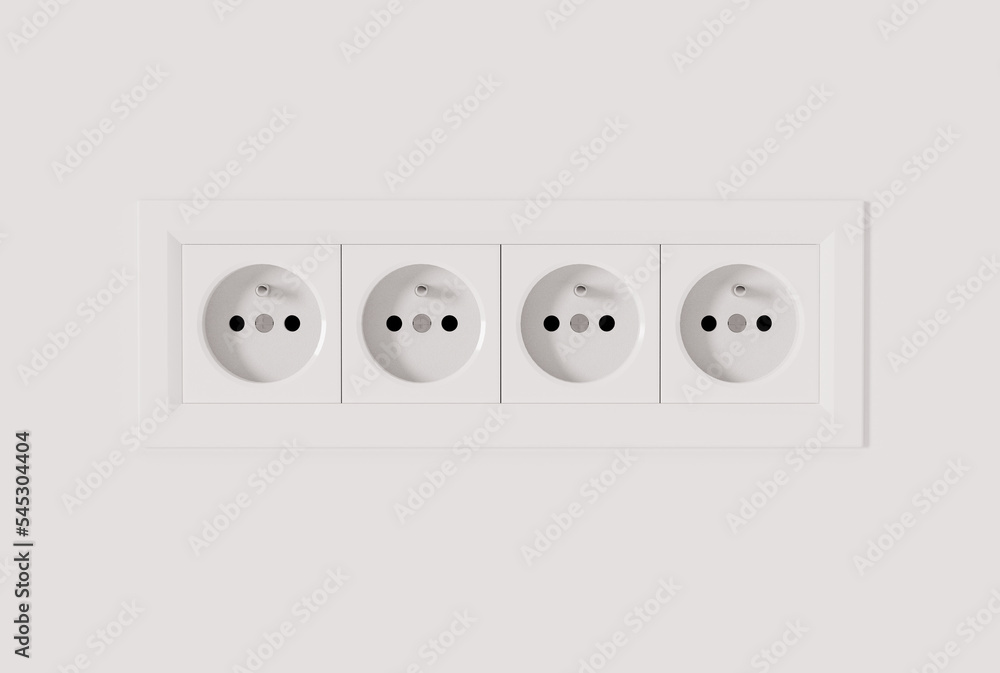 Electric sockets on a light background. The concept of using electricity, saving electricity. 3D render, 3D illustration. Electric sockets on a light background. The concept of using electricity, saving electricity. 3D render, 3D illustration.