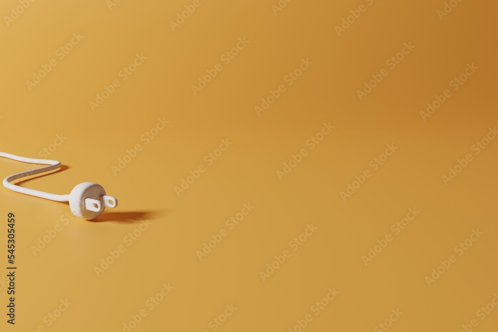 White contact plug on a yellow background. Concept of electricity, using electric items. 3d render. White contact plug on a yellow background. Concept of electricity, using electric items. 3d render.