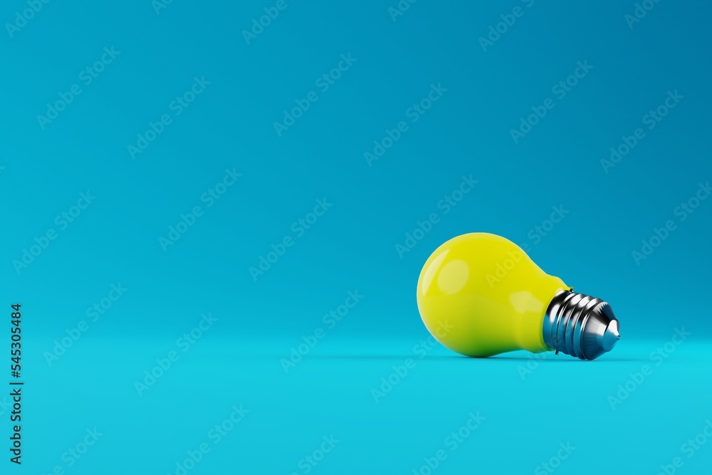 Yellow light bulb over a blue background. The concept of electricity, light, dealing with the dark. Idea and concept. 3d render Yellow light bulb over a blue background. The concept of electricity, light, dealing with the dark. Idea and concept. 3d render