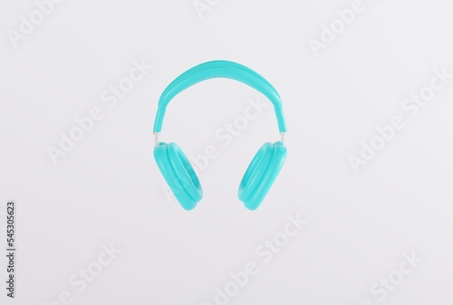 Headphones on a light background. Concept of listening to music in headphones, subject of pastel headphones. Music technology. 3D render, 3D illustration.