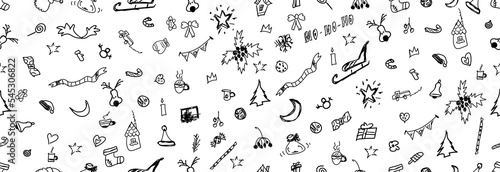 Festive New Year's or Christmas wrapping for a gift. Seamless pattern with Christmas elements.