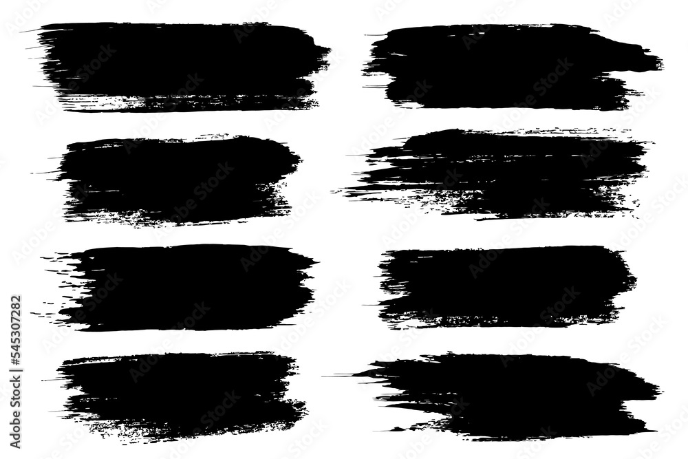 Brush stroke texture set. Hand drawn black ink, paint smears group isolated on white background. Grunge freehand shapes Brush stroke texture set. Hand drawn black ink, paint smears group isolated on white background. Grunge freehand shapes