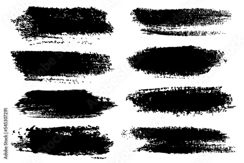 Brush stroke texture set. Hand drawn black ink, chalk, paint smears group isolated on white. Grunge freehand shapes