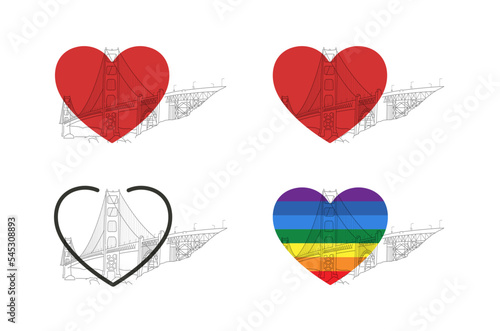 Golden Gate Bridge icon with heart signifying love the city.