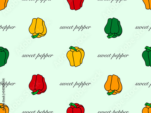 Sweet pepper cartoon character seamless pattern on green background
